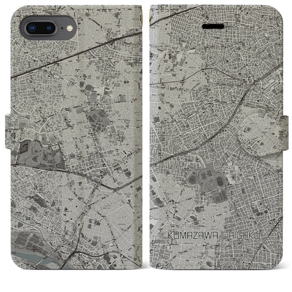 【駒沢大学（東京都）】地図柄iPhoneケース（手帳タイプ）モノトーン・iPhone 8Plus /7Plus / 6sPlus / 6Plus 用