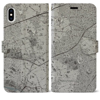 【駒沢大学（東京都）】地図柄iPhoneケース（手帳タイプ）モノトーン・iPhone XS Max 用