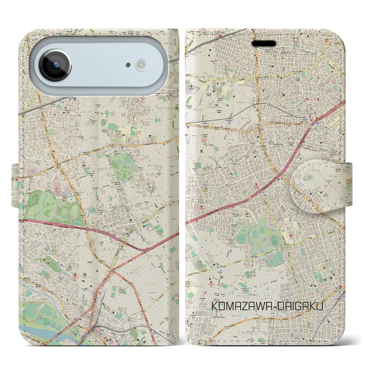 【駒沢大学(東京都)】地図柄iPhoneケース(手帳タイプ)ナチュラル・iPhone 17 Pro Max 用