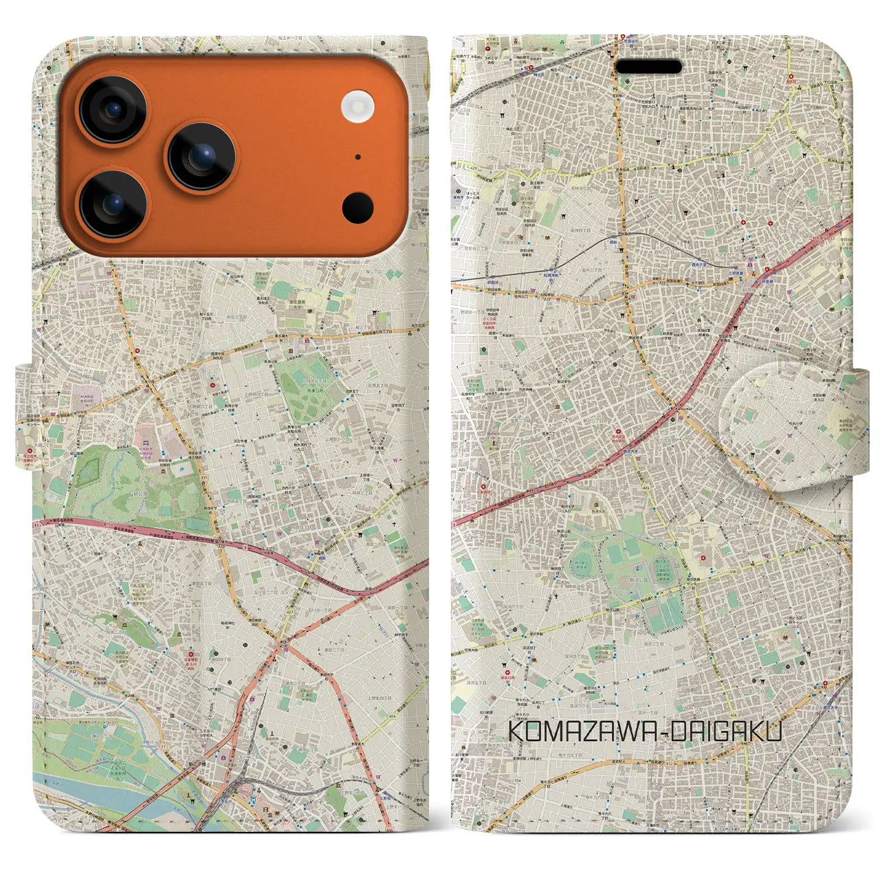 【駒沢大学(東京都)】地図柄iPhoneケース(手帳タイプ)モノトーン・iPhone 17 Pro Max 用