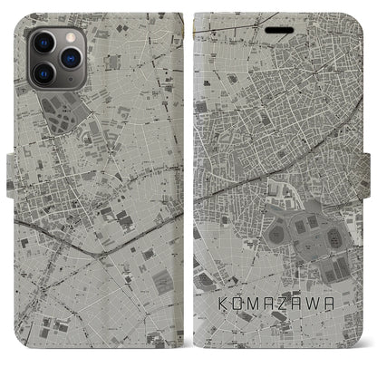 【駒沢（東京都）】地図柄iPhoneケース（手帳タイプ）モノトーン・iPhone 11 Pro Max 用