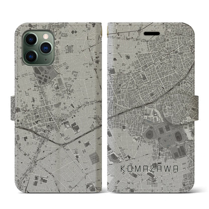 【駒沢（東京都）】地図柄iPhoneケース（手帳タイプ）モノトーン・iPhone 11 Pro 用