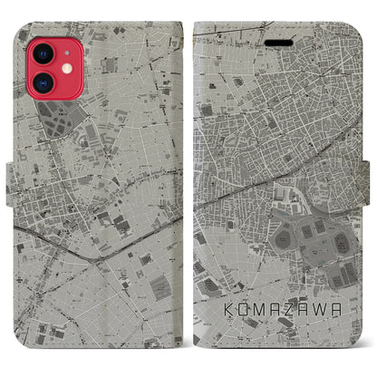 【駒沢（東京都）】地図柄iPhoneケース（手帳タイプ）モノトーン・iPhone 11 用