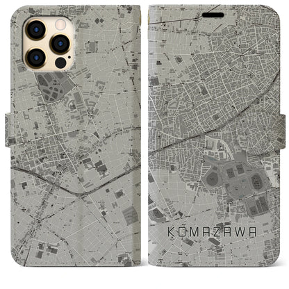 【駒沢（東京都）】地図柄iPhoneケース（手帳タイプ）モノトーン・iPhone 12 Pro Max 用