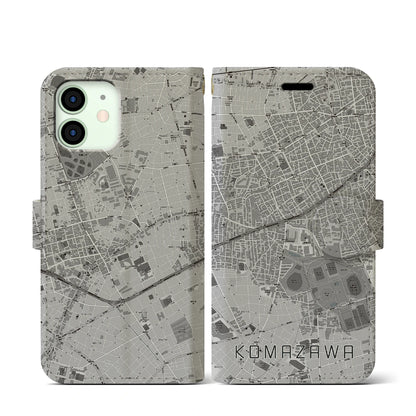 【駒沢（東京都）】地図柄iPhoneケース（手帳タイプ）モノトーン・iPhone 12 mini 用