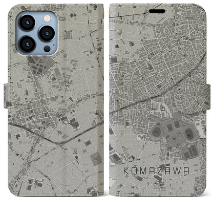 【駒沢（東京都）】地図柄iPhoneケース（手帳タイプ）モノトーン・iPhone 13 Pro Max 用