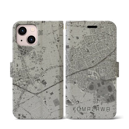 【駒沢（東京都）】地図柄iPhoneケース（手帳タイプ）モノトーン・iPhone 13 mini 用