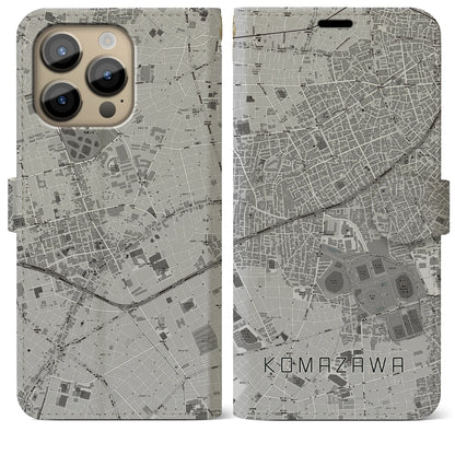 【駒沢（東京都）】地図柄iPhoneケース（手帳タイプ）モノトーン・iPhone 14 Pro Max 用