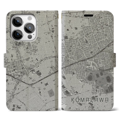 【駒沢（東京都）】地図柄iPhoneケース（手帳タイプ）モノトーン・iPhone 14 Pro 用