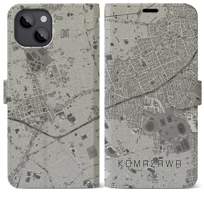 【駒沢（東京都）】地図柄iPhoneケース（手帳タイプ）モノトーン・iPhone 14 Plus 用