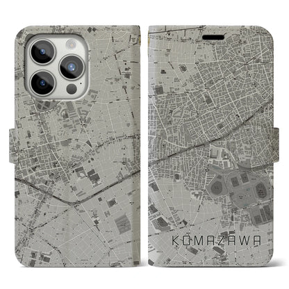 【駒沢（東京都）】地図柄iPhoneケース（手帳タイプ）モノトーン・iPhone 15 Pro 用