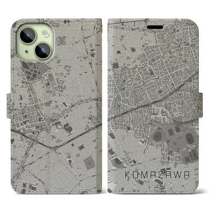 【駒沢（東京都）】地図柄iPhoneケース（手帳タイプ）モノトーン・iPhone 15 用