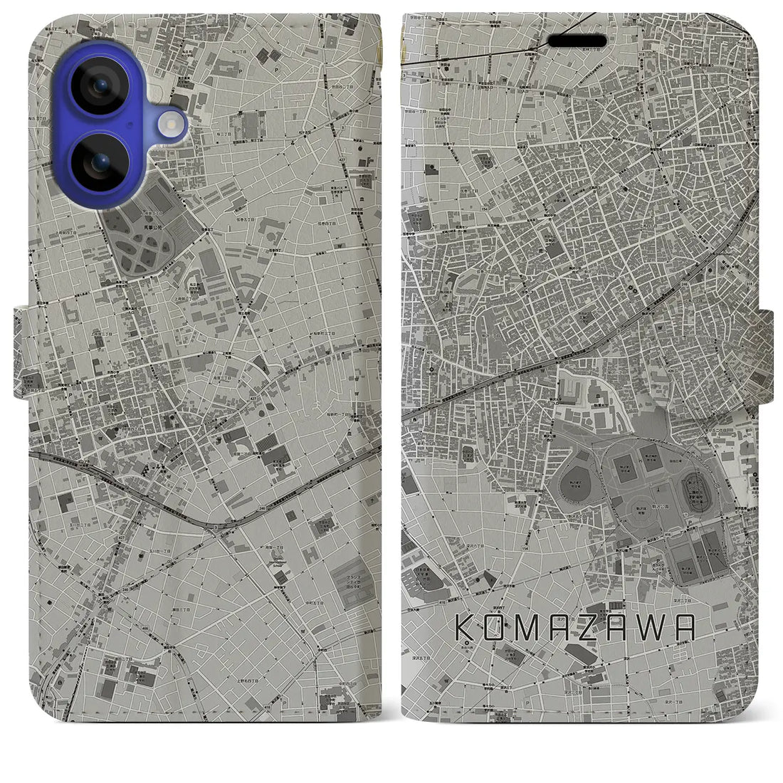 【駒沢(東京都)】地図柄iPhoneケース(手帳タイプ)モノトーン・iPhone 16 Pro Max 用