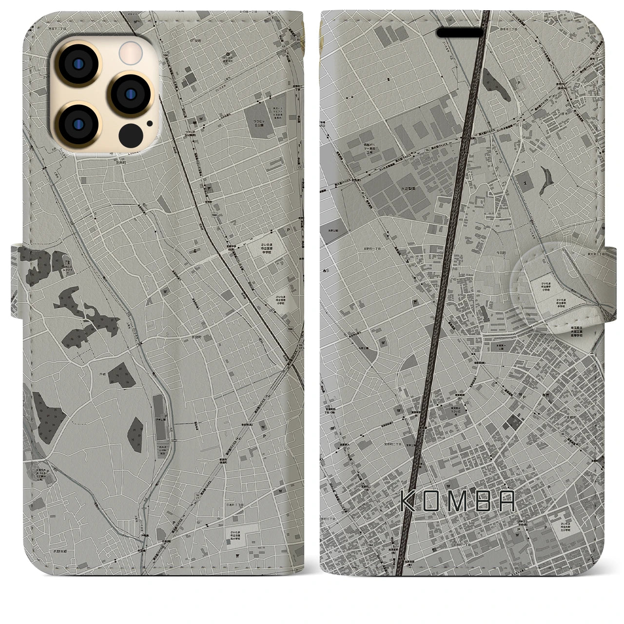 【今羽】地図柄iPhoneケース（手帳両面タイプ・モノトーン）iPhone 12 Pro Max 用