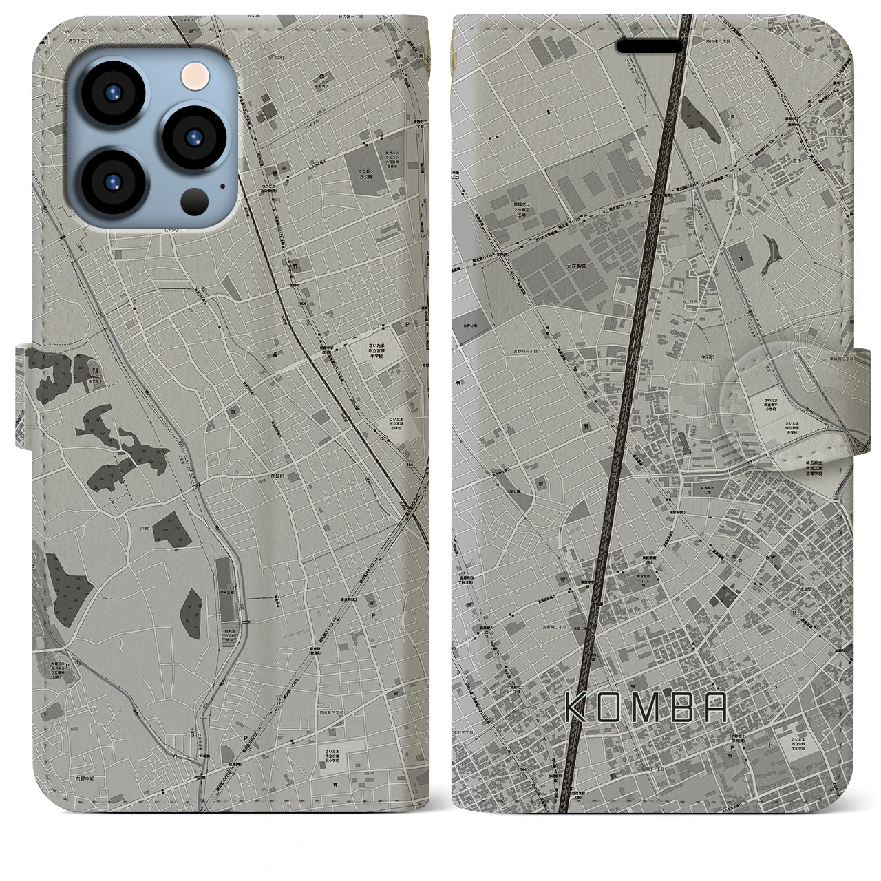 【今羽】地図柄iPhoneケース（手帳両面タイプ・モノトーン）iPhone 13 Pro Max 用