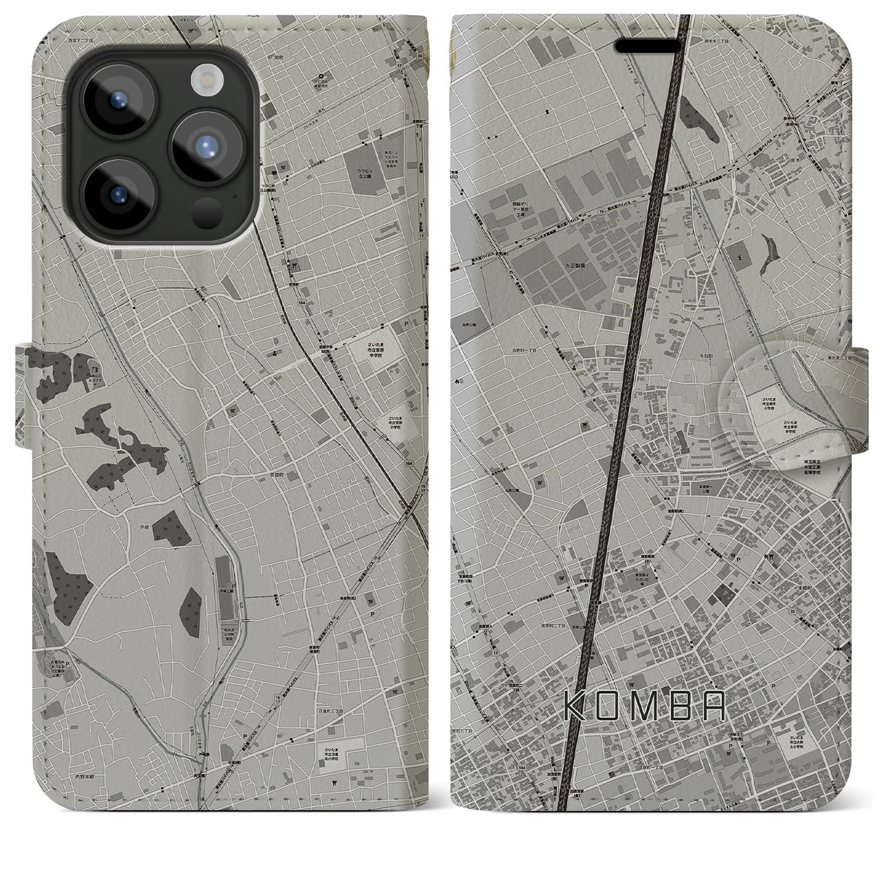 【今羽】地図柄iPhoneケース（手帳両面タイプ・モノトーン）iPhone 15 Pro Max 用
