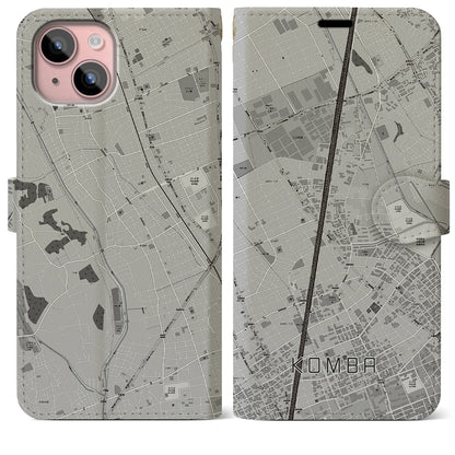 【今羽（埼玉県）】地図柄iPhoneケース（手帳タイプ）モノトーン・iPhone 15 Plus 用