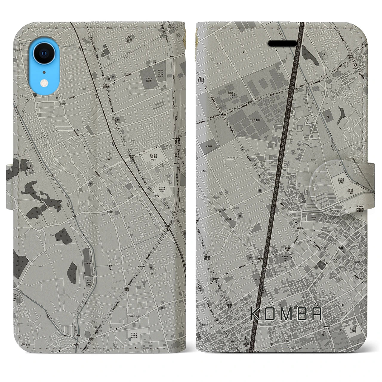 【今羽】地図柄iPhoneケース（手帳両面タイプ・モノトーン）iPhone XR 用