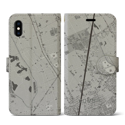 【今羽（埼玉県）】地図柄iPhoneケース（手帳タイプ）モノトーン・iPhone XS / X 用