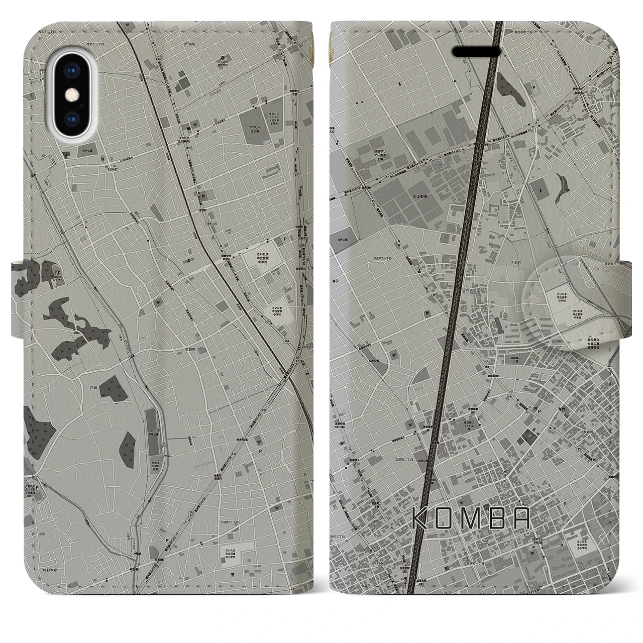【今羽】地図柄iPhoneケース（手帳両面タイプ・モノトーン）iPhone XS Max 用