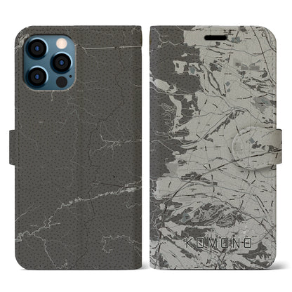 【菰野（三重県）】地図柄iPhoneケース（手帳タイプ）モノトーン・iPhone 12 / 12 Pro 用