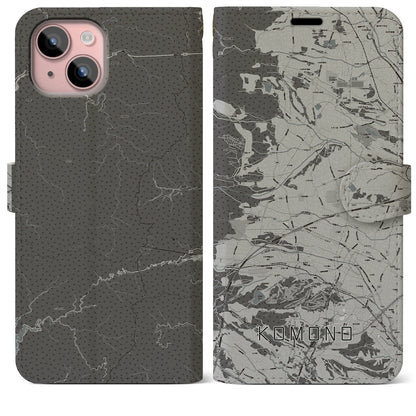 【菰野（三重県）】地図柄iPhoneケース（手帳タイプ）モノトーン・iPhone 15 Plus 用