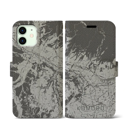 【小諸（長野県）】地図柄iPhoneケース（手帳タイプ）モノトーン・iPhone 12 mini 用