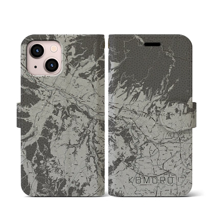 【小諸（長野県）】地図柄iPhoneケース（手帳タイプ）モノトーン・iPhone 13 mini 用