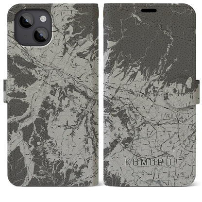 【小諸（長野県）】地図柄iPhoneケース（手帳タイプ）モノトーン・iPhone 14 Plus 用