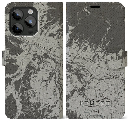 【小諸（長野県）】地図柄iPhoneケース（手帳タイプ）モノトーン・iPhone 15 Pro Max 用