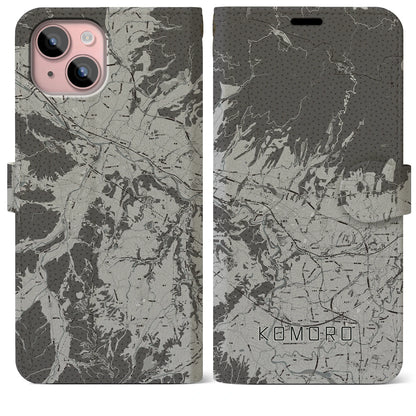 【小諸（長野県）】地図柄iPhoneケース（手帳タイプ）モノトーン・iPhone 15 Plus 用