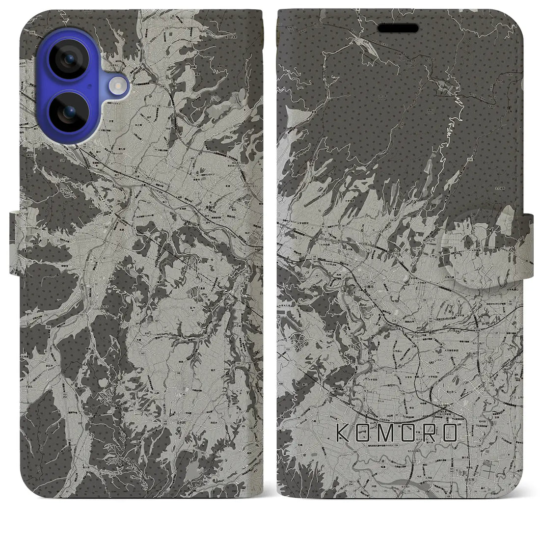 【小諸(長野県)】地図柄iPhoneケース(手帳タイプ)モノトーン・iPhone 16 Pro Max 用