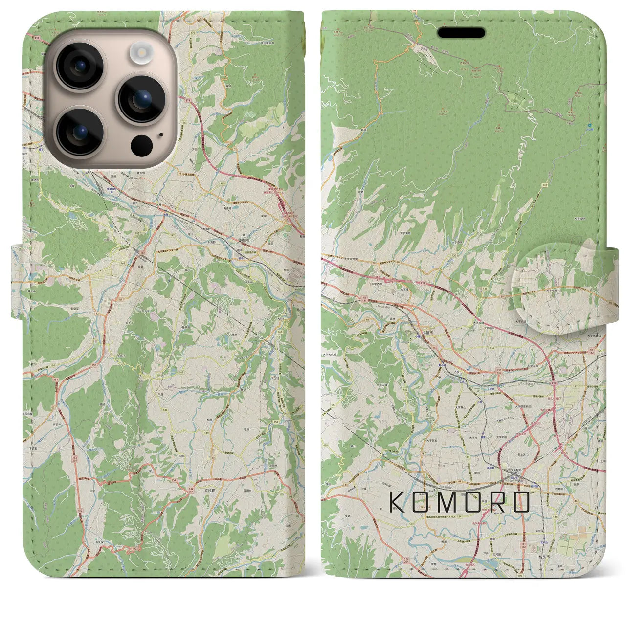 【小諸（長野県）】地図柄iPhoneケース（手帳タイプ）ナチュラル・iPhone 16 Plus 用