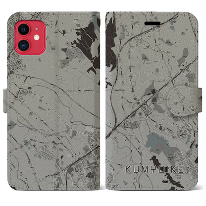 【光明池（大阪府）】地図柄iPhoneケース（手帳タイプ）モノトーン・iPhone 11 用