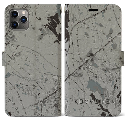 【光明池（大阪府）】地図柄iPhoneケース（手帳タイプ）モノトーン・iPhone 11 Pro Max 用