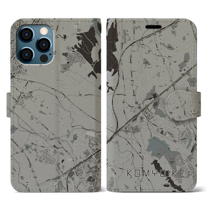 【光明池（大阪府）】地図柄iPhoneケース（手帳タイプ）モノトーン・iPhone 12 / 12 Pro 用