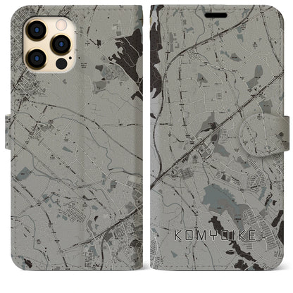 【光明池（大阪府）】地図柄iPhoneケース（手帳タイプ）モノトーン・iPhone 12 Pro Max 用