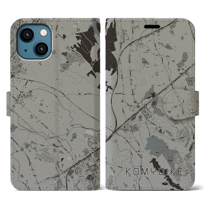 【光明池（大阪府）】地図柄iPhoneケース（手帳タイプ）モノトーン・iPhone 13 用