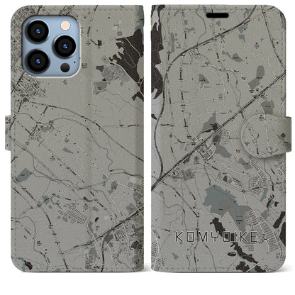 【光明池（大阪府）】地図柄iPhoneケース（手帳タイプ）モノトーン・iPhone 13 Pro Max 用