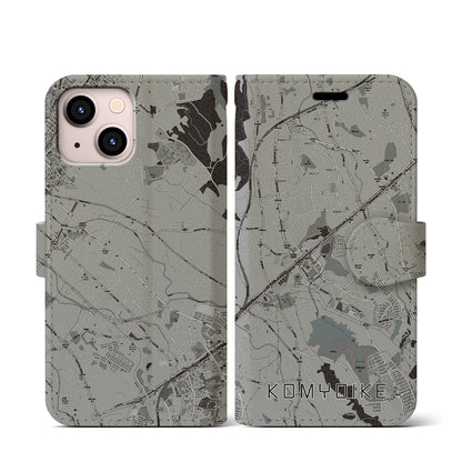 【光明池（大阪府）】地図柄iPhoneケース（手帳タイプ）モノトーン・iPhone 13 mini 用