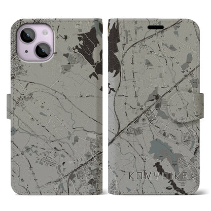 【光明池（大阪府）】地図柄iPhoneケース（手帳タイプ）モノトーン・iPhone 14 用