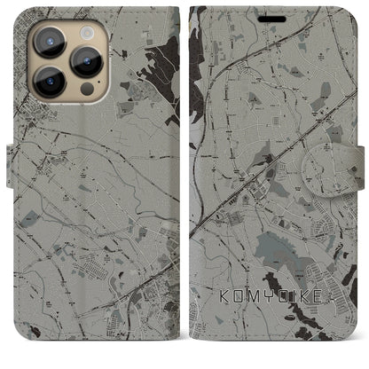 【光明池（大阪府）】地図柄iPhoneケース（手帳タイプ）モノトーン・iPhone 14 Pro Max 用