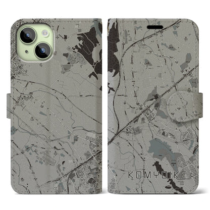 【光明池（大阪府）】地図柄iPhoneケース（手帳タイプ）モノトーン・iPhone 15 用