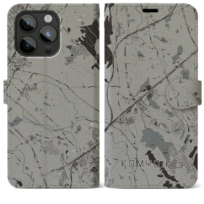 【光明池（大阪府）】地図柄iPhoneケース（手帳タイプ）モノトーン・iPhone 15 Pro Max 用