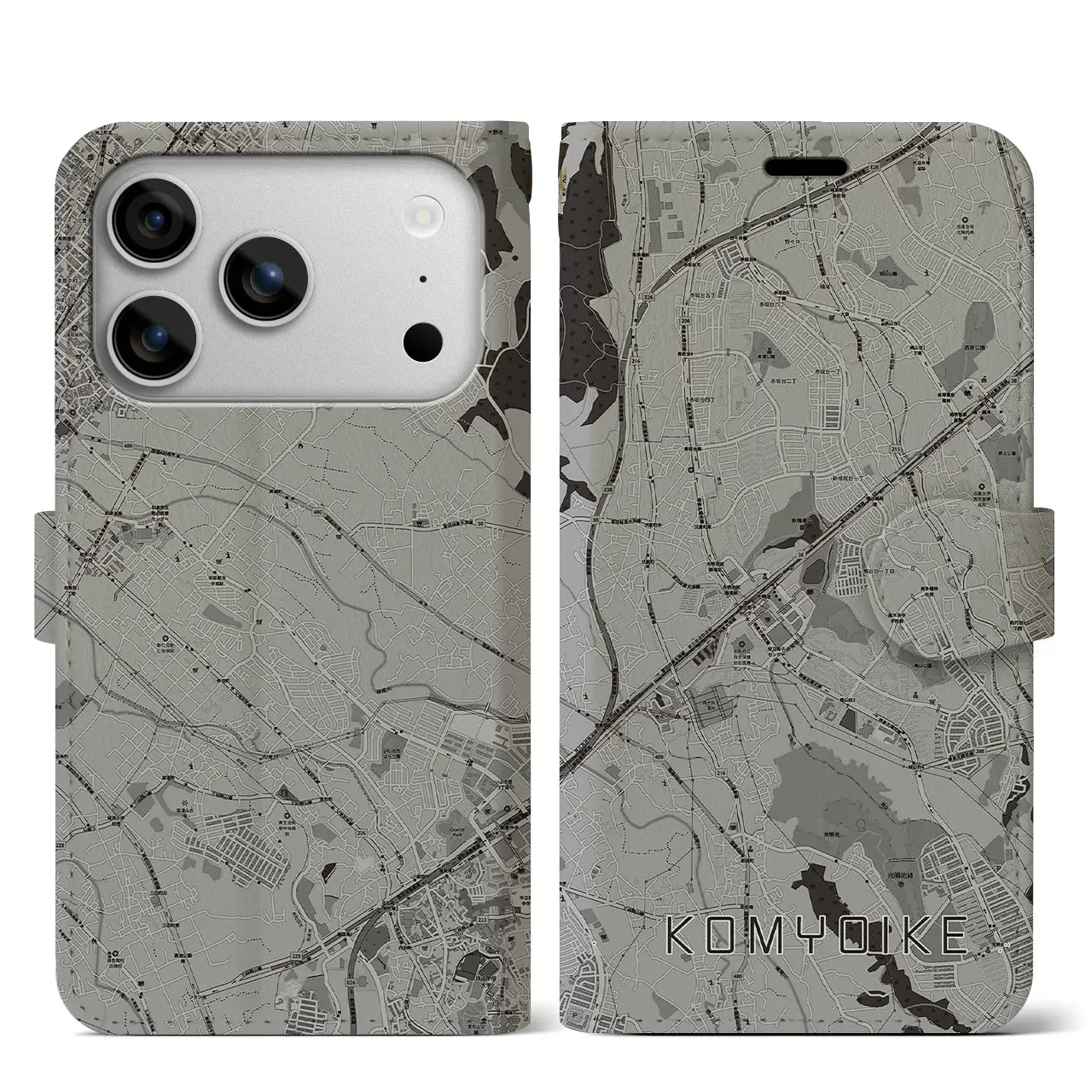 【光明池（大阪府）】地図柄iPhoneケース（手帳タイプ）