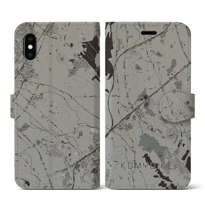 【光明池（大阪府）】地図柄iPhoneケース（手帳タイプ）モノトーン・iPhone XS / X 用