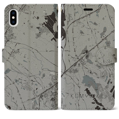 【光明池（大阪府）】地図柄iPhoneケース（手帳タイプ）モノトーン・iPhone XS Max 用