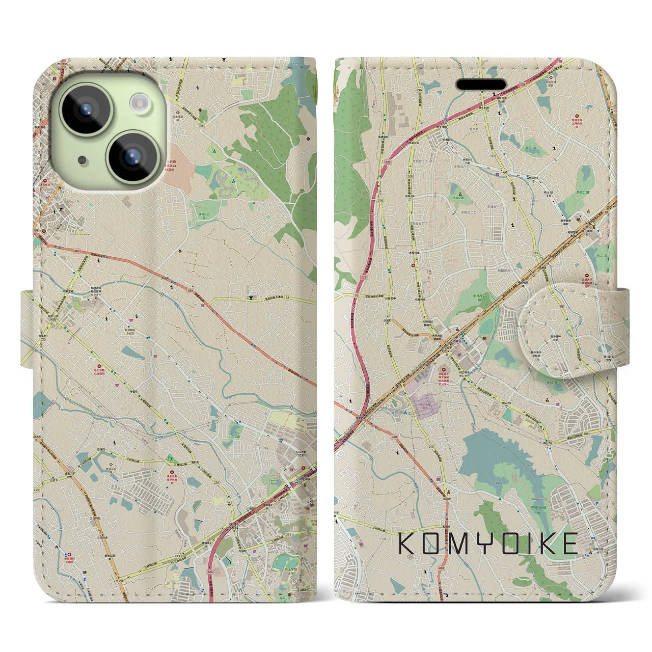 【光明池（大阪府）】地図柄iPhoneケース（手帳タイプ）