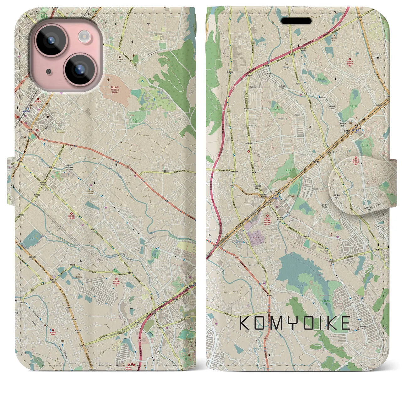 【光明池（大阪府）】地図柄iPhoneケース（手帳タイプ）