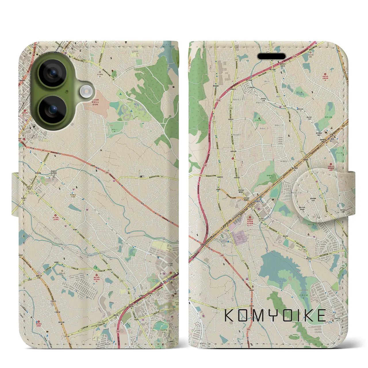 【光明池（大阪府）】地図柄iPhoneケース（手帳タイプ）